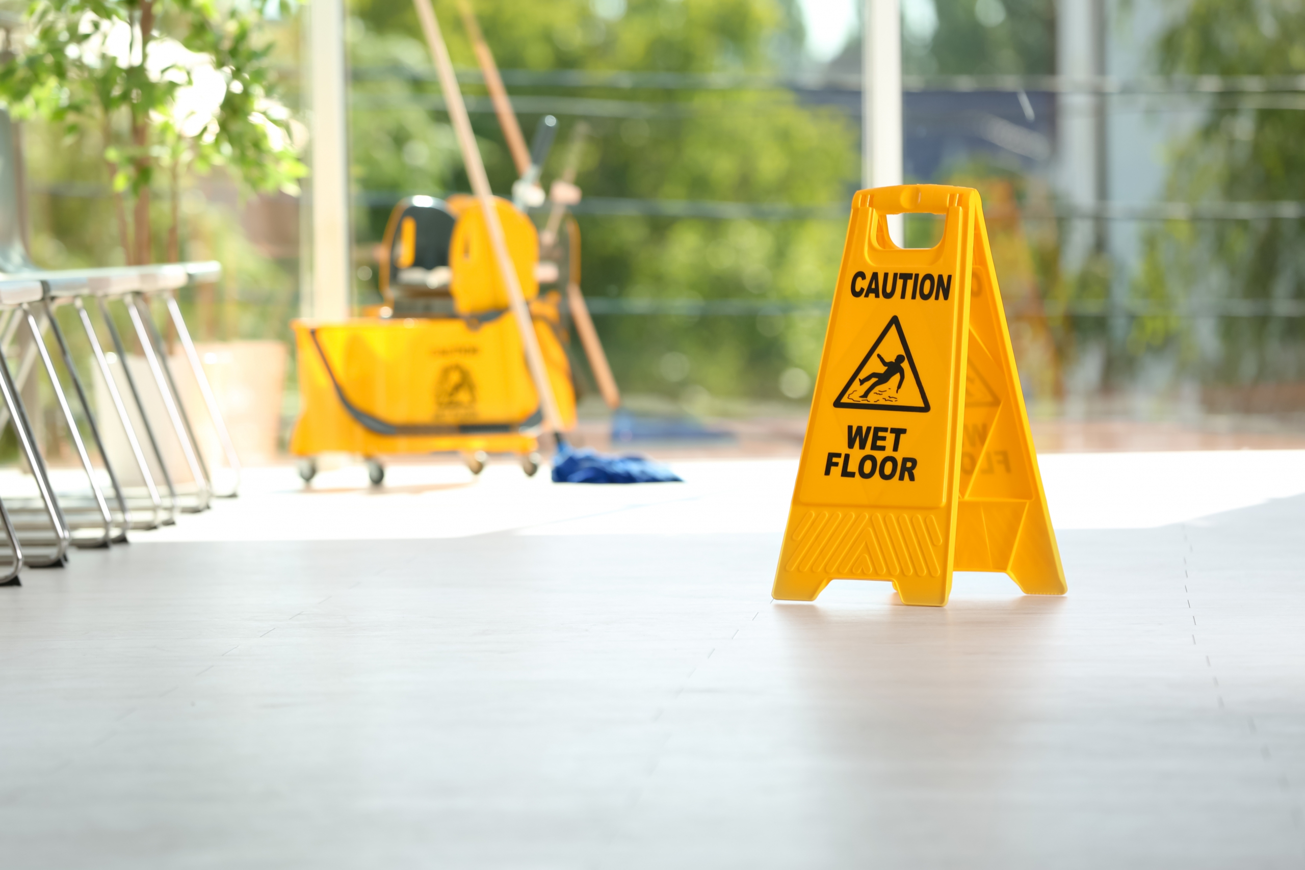 commercial cleaning Charlotte safety sign wet floor